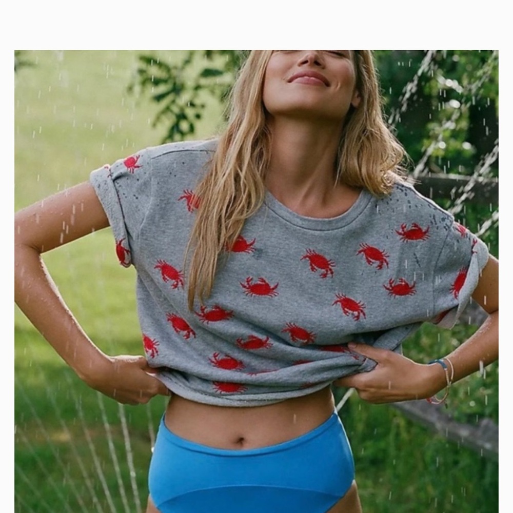 Anthropologie Maeve Crab Embroidered Sweatshirt Tee Size S